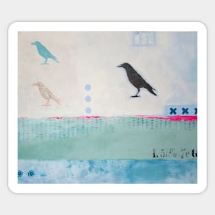 Picture of an original painting, crow light blue Sticker